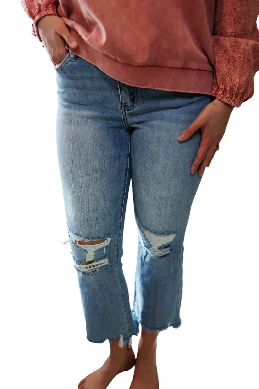 Dark - wash women jeans for a sophisticated and slimming effectAudrey High Rise Crop Flare Denim Jeans In Light Wash