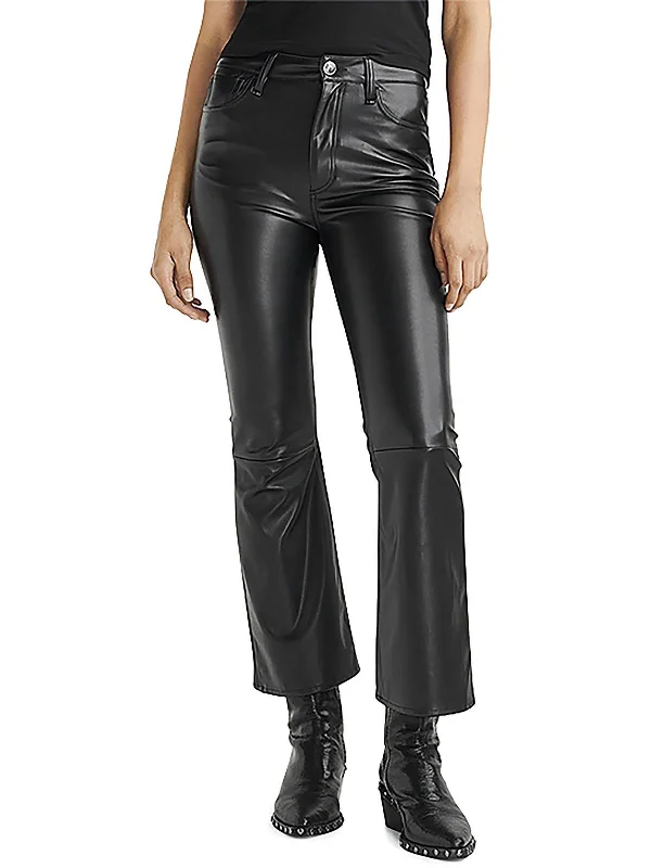 High - rise flare women jeans for a 70s - inspired lookCasey Womens Faux Leather High Rise Cropped Jeans