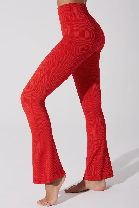 women tights with a textured surface for a unique feelEvana Flare Ribbed Legging - Savvy Red