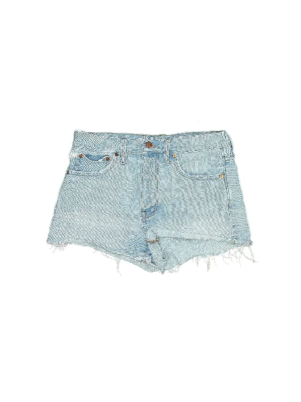 Plus Size Women's Denim Shorts with a Button - Fly in Dark Indigo for a Durable and Timeless StyleMid-Rise Denim Shorts in Light Wash