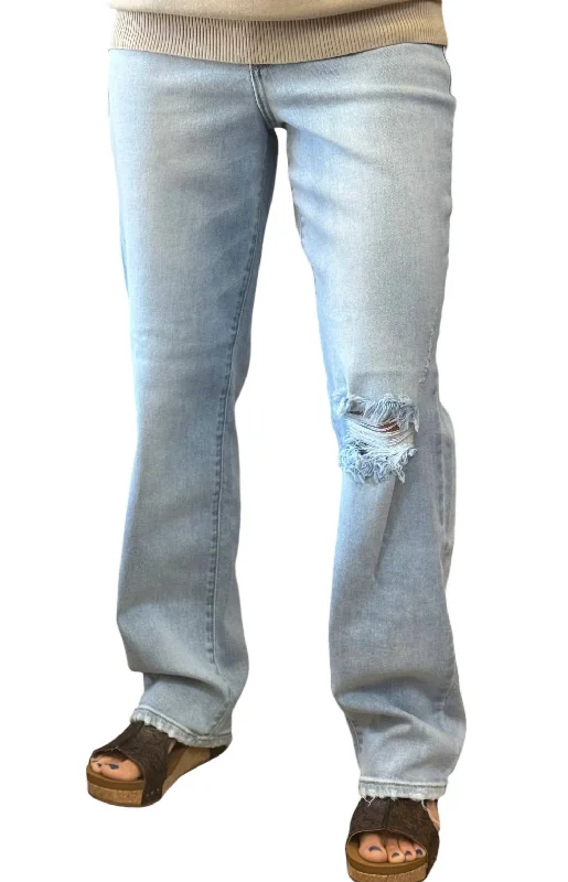 Distressed women jeans for a trendy and edgy lookRebel 90's Straight Denim Jeans In Light Wash