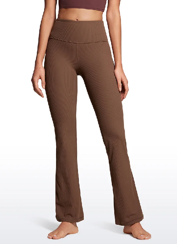 women tights with a textured surface for a unique feelRibbed High Waist Pocket Flare Leggings 31"