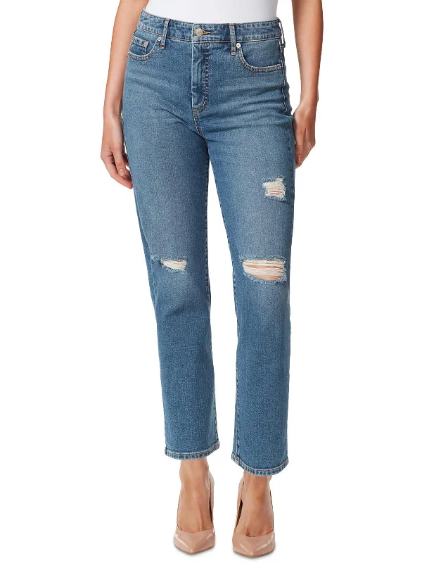 Wide - leg women jeans for a modern and relaxed vibeSpotlight Womens Denim Distressed Straight Leg Jeans