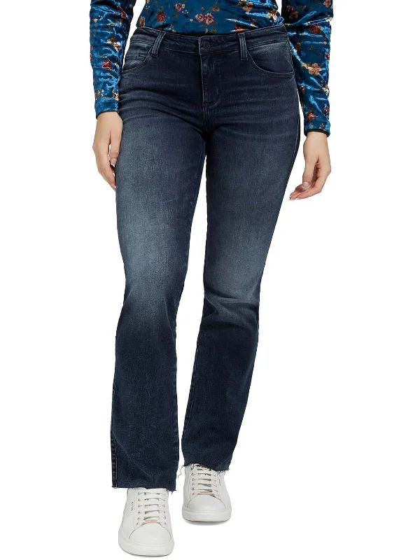 Embroidered women jeans with intricate patternsWomens Denim Raw Hem Straight Leg Jeans