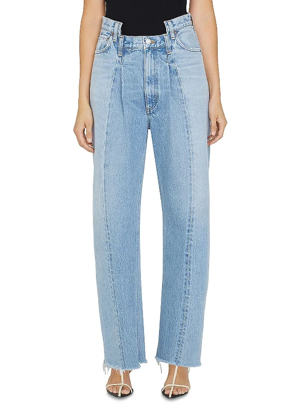 Dark - wash women jeans for a sophisticated and slimming effectWomens Pleated Pockets High-Waisted Jeans