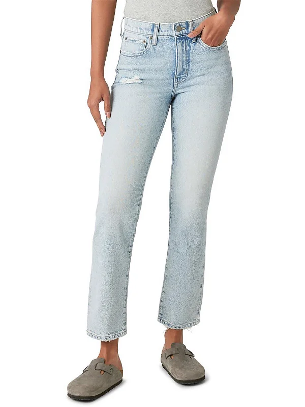 Distressed women jeans for a trendy and edgy lookZoe Womens High-Rise Distressed Straight Leg Jeans