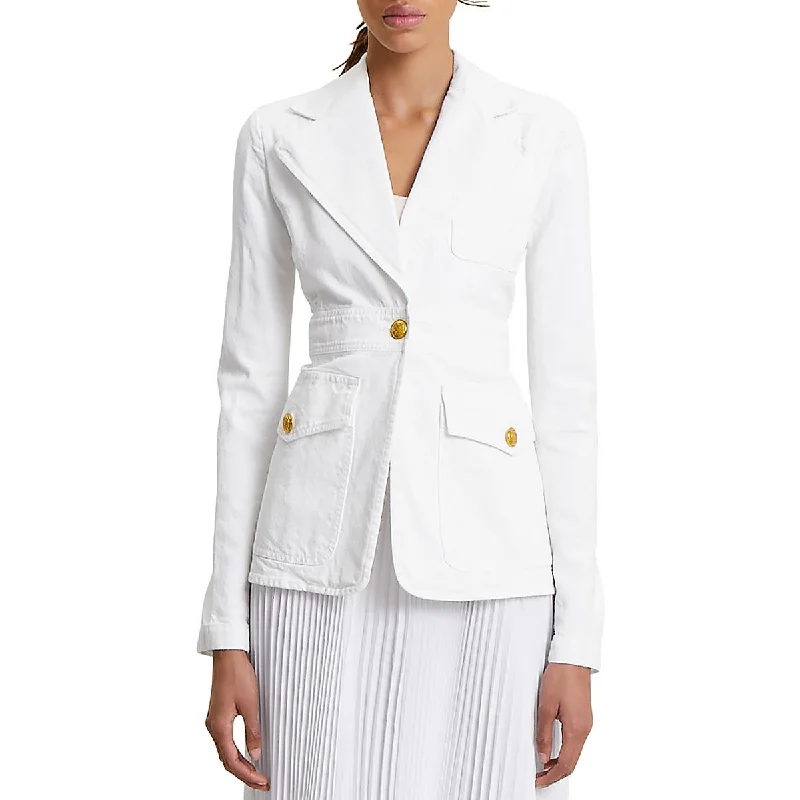 Plus Size Women's Military - Inspired Blazers with Gold Accents for a Bold LookA.L.C. Womens Amelia II Denim Collared One-Button Blazer