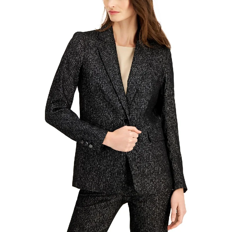 Women's Tailored Stretch Blazers in Navy Blue for Business MeetingsAnne Klein Womens   Metallic Evening Wear One-Button Blazer