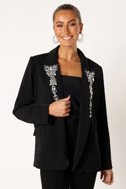 Women's Peplum Blazers in Emerald Green for a Stylish Work AttireAubree Embellished Blazer - Black