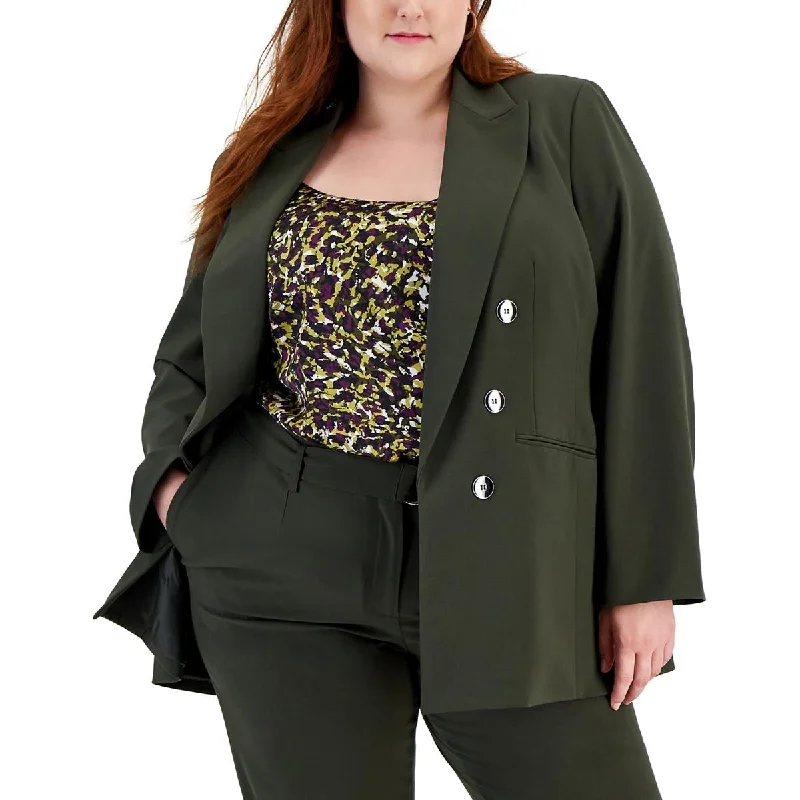 Oversized Women's Checkered Blazers in Black and White for a Trendy StyleBar III Womens Plus Office Professional Double-Breasted Blazer