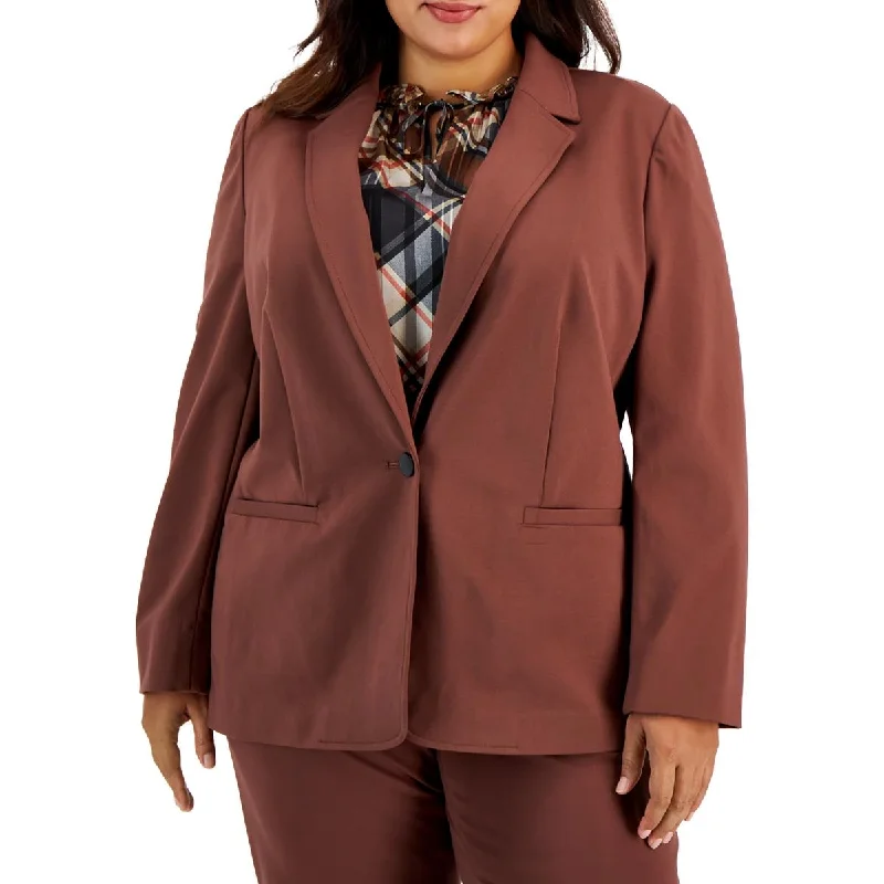 Single - Breasted Women's Linen Blend Blazers in Earth Tones for Casual WearBar III Womens Plus Notch Collar Suit Separate One-Button Blazer