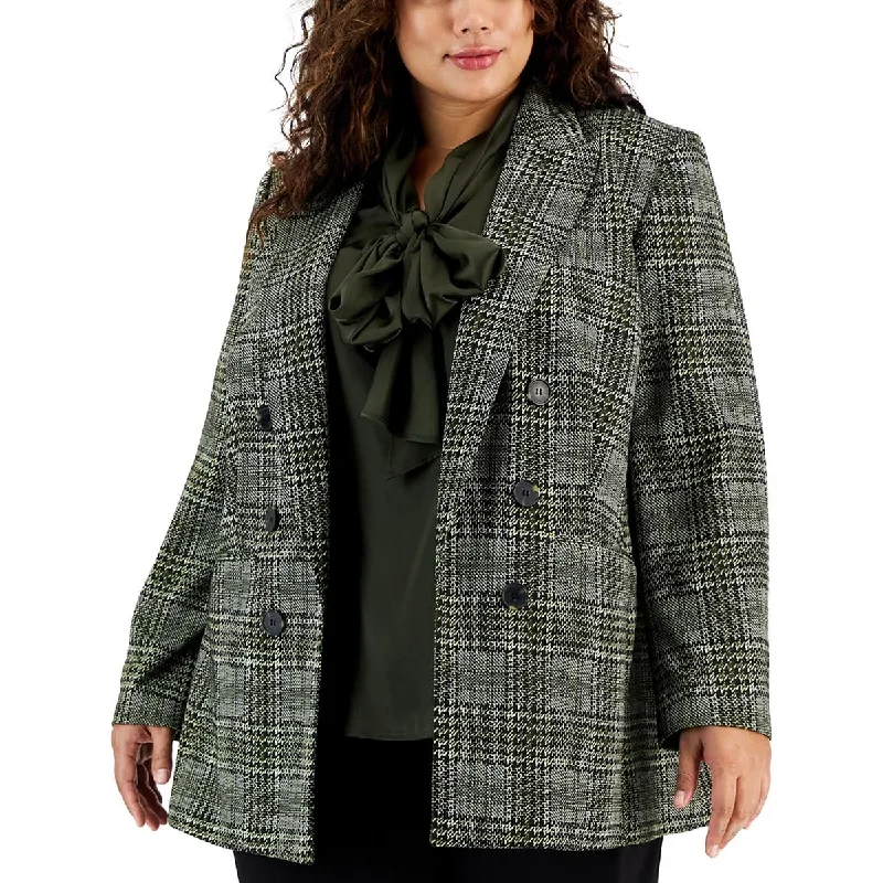 Plus Size Women's Sequin - Embellished Blazers in Silver for a Glamorous PartyBar III Womens Plus Plaid Double-Breasted Open-Front Blazer