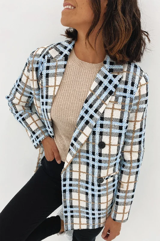 Oversized Women's Checkered Blazers in Black and White for a Trendy StyleBillie Blazer Blue