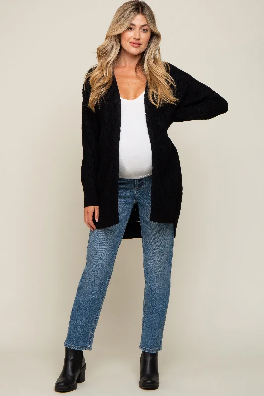 color block women cardigan with bold huesBlack Cable Knit Accent Maternity Cardigan