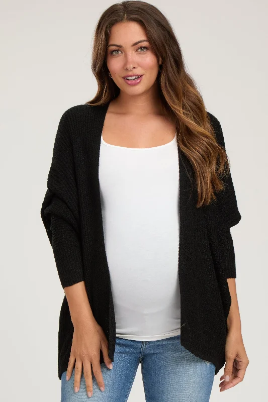 hooded women cardigan for added warmth and styleBlack Knit Dolman Sleeve Maternity Cardigan