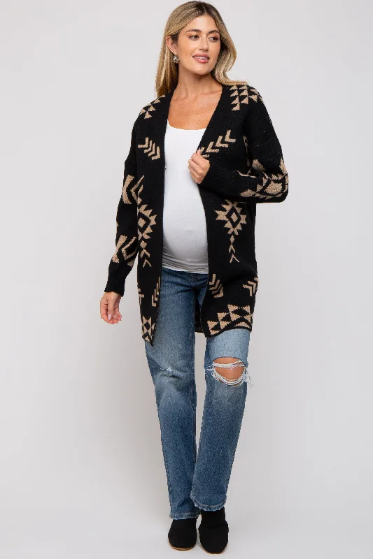 oversized women cardigan for a trendy and cozy lookBlack Print Maternity Cardigan