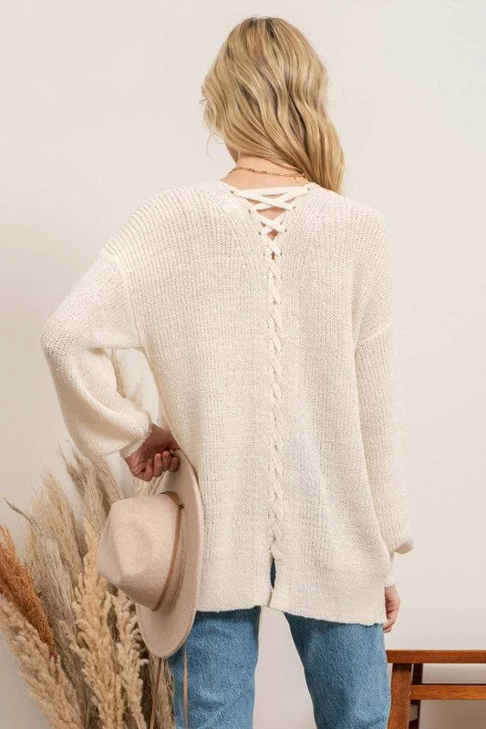 cropped women cardigan to pair with high - waisted jeansBraided Back Cardigan