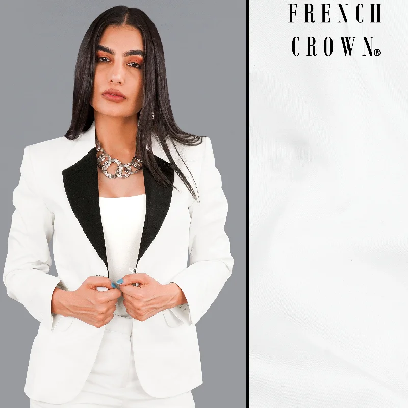 Oversized Women's Checkered Blazers in Black and White for a Trendy StyleBright White with Black Patch Collar Premium Cotton Women's Blazer