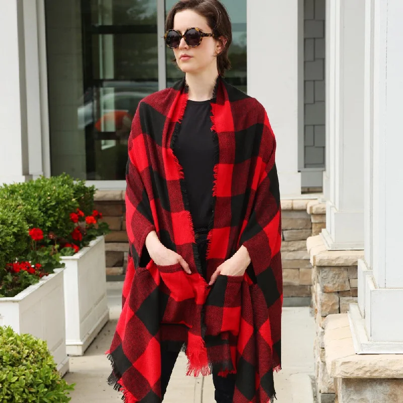 ribbed women cardigan with a classic textureBuffalo Plaid Ruana