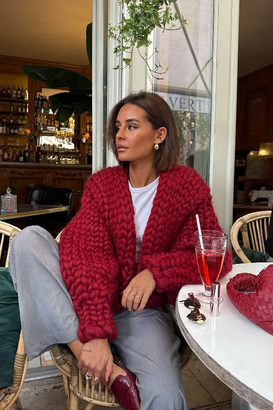 oversized women cardigan for a trendy and cozy lookBurgundy Colossal Knit Cardigan