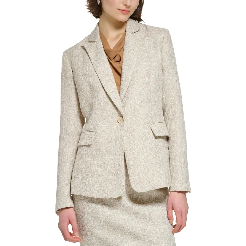 Women's Slim - Fit Blazers in Charcoal Gray for a Professional AppearanceCalvin Klein Womens Petites Textured Collared One-Button Blazer