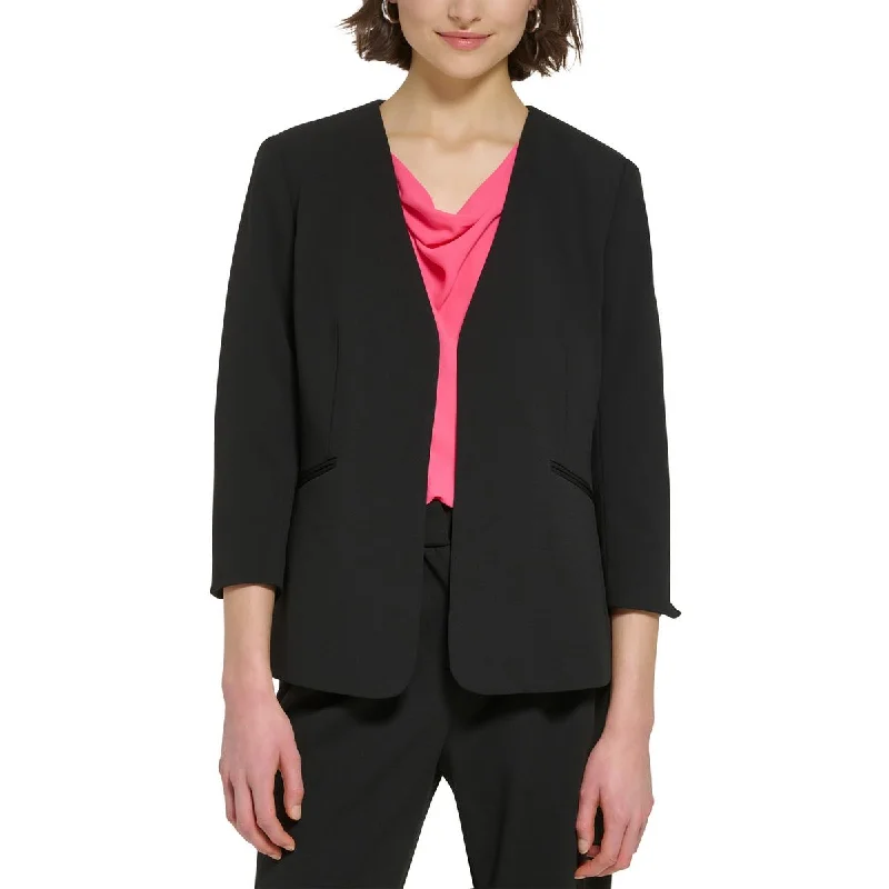 Plus Size Women's Double - Breasted Wool Blazers for Winter Office WearCalvin Klein Womens Petites Woven Collarless Open-Front Blazer