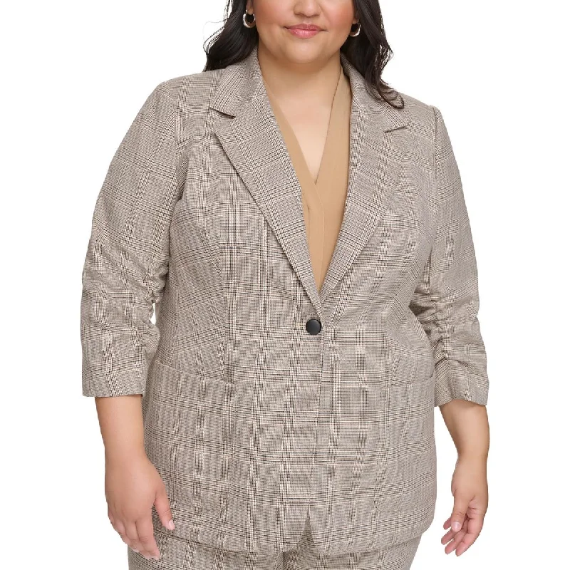 Single - Breasted Women's Corduroy Blazers in Mustard Yellow for an Autumn VibeCalvin Klein Womens Plus Houndstooth Suit Separate One-Button Blazer