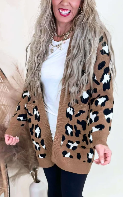 floral print women cardigan for a feminine touchCamel Leopard Cardigan