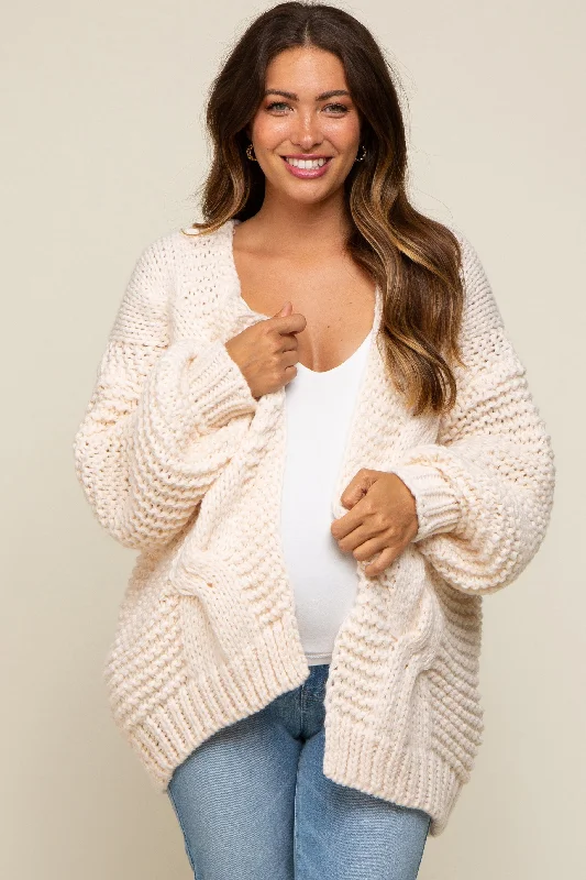 sequin embellished women cardigan for special occasionsCream Chunky Knit Maternity Cardigan