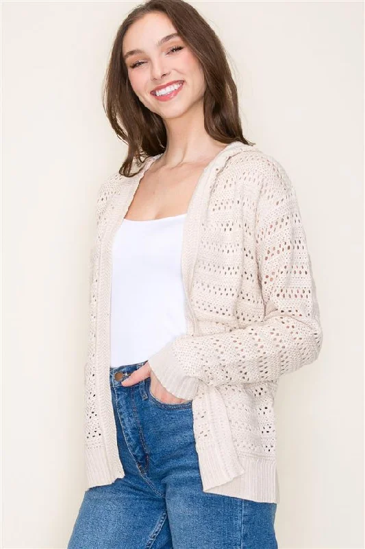 long length women cardigan with side slitsCrochet Hooded Cardigan