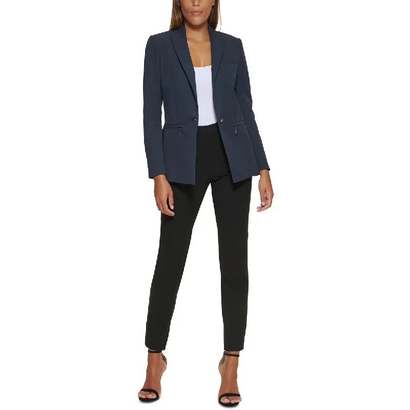 Double - Breasted Women's Leather Blazers in Taupe for an Edgy LookDKNY Womens Petites Solid Cotton One-Button Blazer