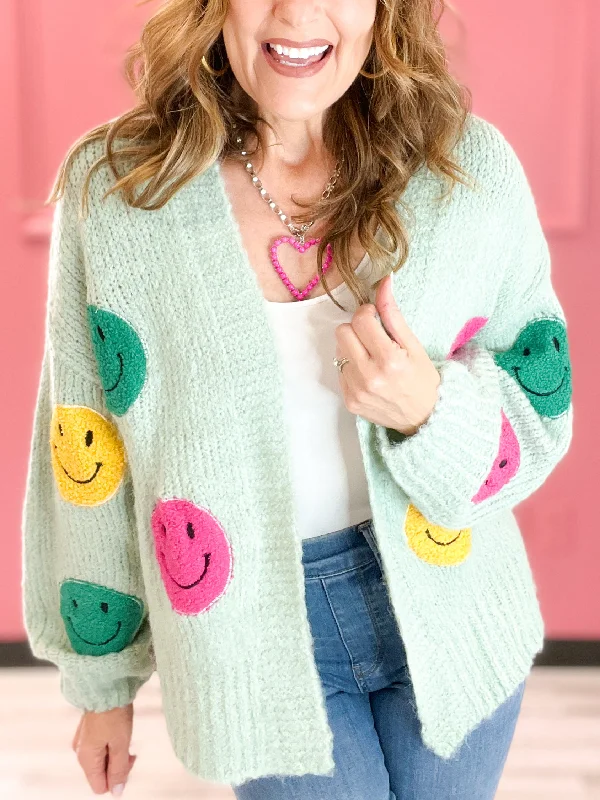 oversized women cardigan for a trendy and cozy lookFuzzy Wuzzy Smile Long Bell Sleeve Open Knit Cardigan Top