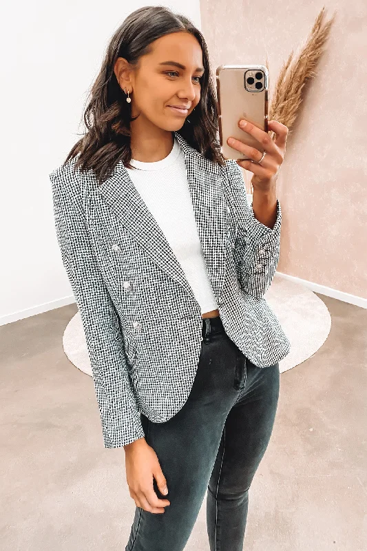 Plus Size Women's Military - Inspired Blazers with Gold Accents for a Bold LookHayden Blazer Black White Check