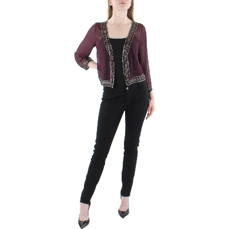 Plus Size Women's Cropped Velvet Blazers in Burgundy for a Night OutJKara Womens Chiffon Crop Bolero