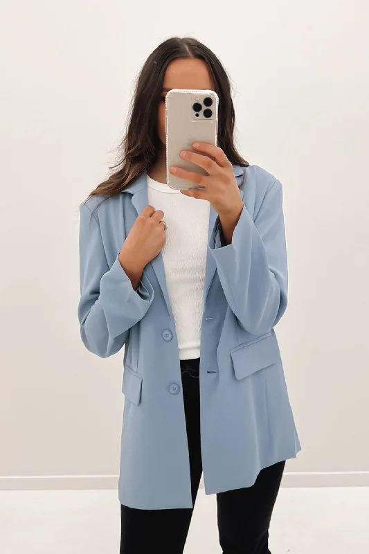 Women's Longline Linen Blazers in Pastel Colors for Summer EventsJordy Blazer Blue