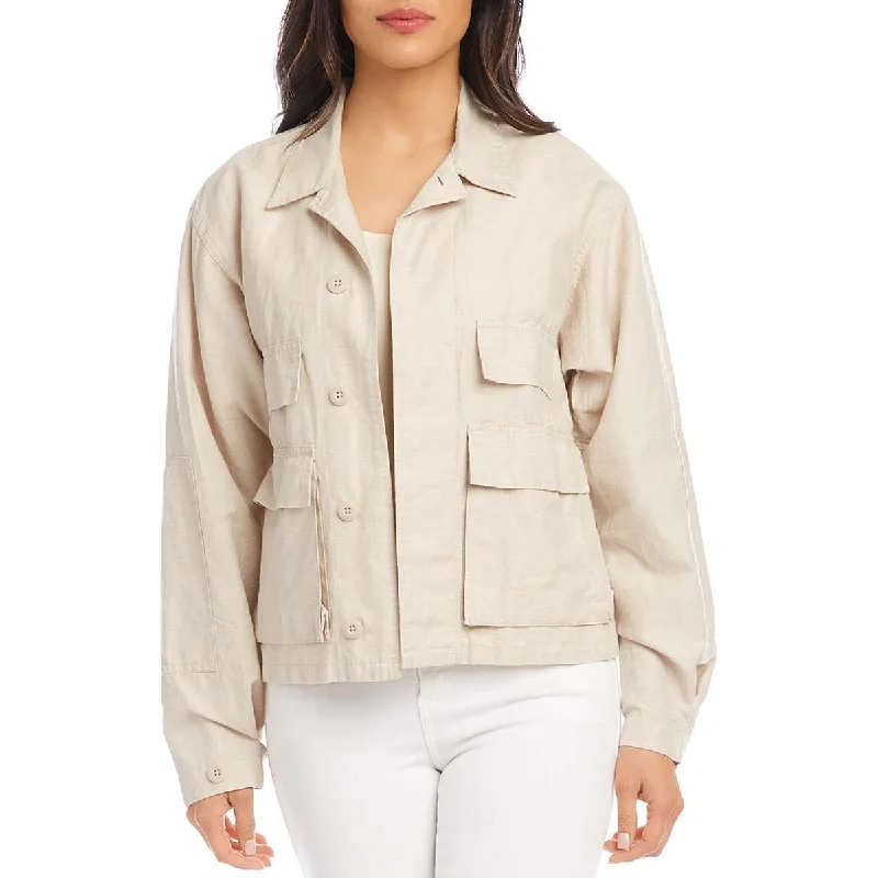 Single - Breasted Women's Tweed Blazers with Gold Buttons for a Classic LookKaren Kane Womens Linen Blend Cargo Jacket