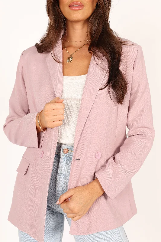 Women's Notched Lapel Blazers in Beige for a Timeless OutfitKeeley Button Front Blazer - Blush