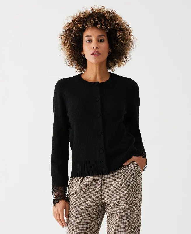 ribbed women cardigan with a classic textureLace Trim Button Cardigan