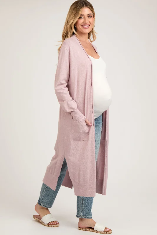 floral print women cardigan for a feminine touchLight Pink Long Maternity Cardigan