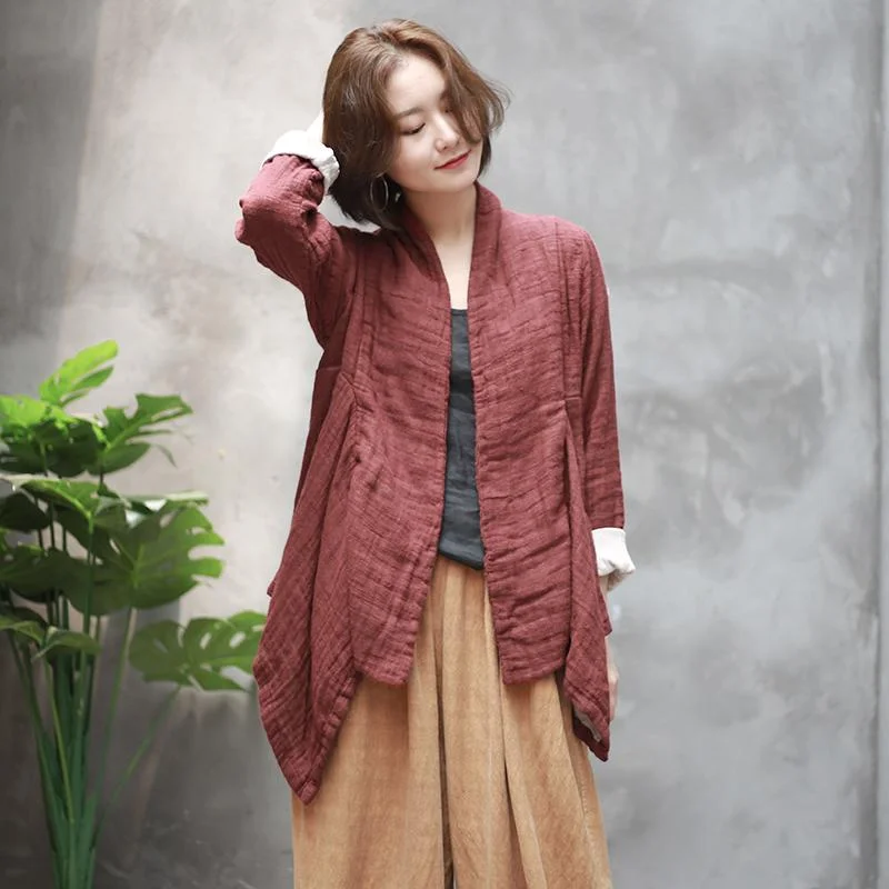 color block women cardigan with bold huesWomen's Irregular Retro Cotton Linen Cardigan