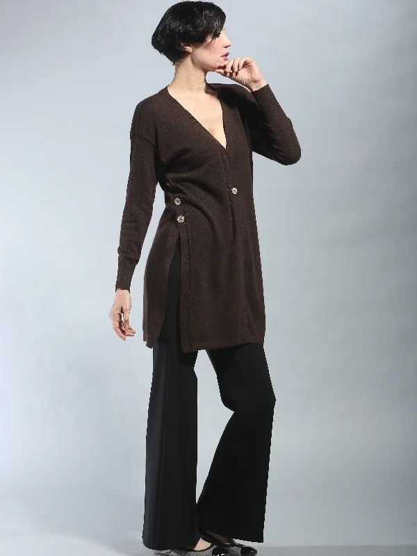 hand knitted women cardigan with artisanal charmButton Detailed Long Cardigan