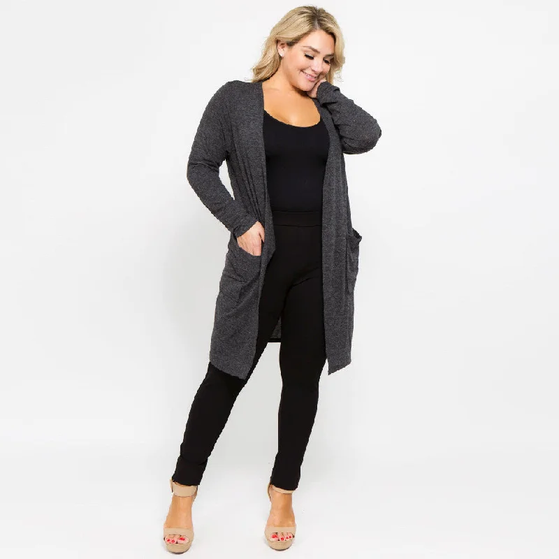 open front women cardigan for easy stylingLong Lightweight Pocket Cardigan