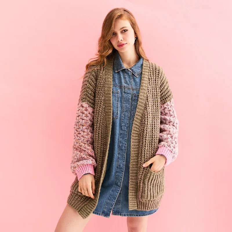 open front women cardigan for easy stylingMadison Oversized Balloon Sleeve Knit Cardigan - Khaki