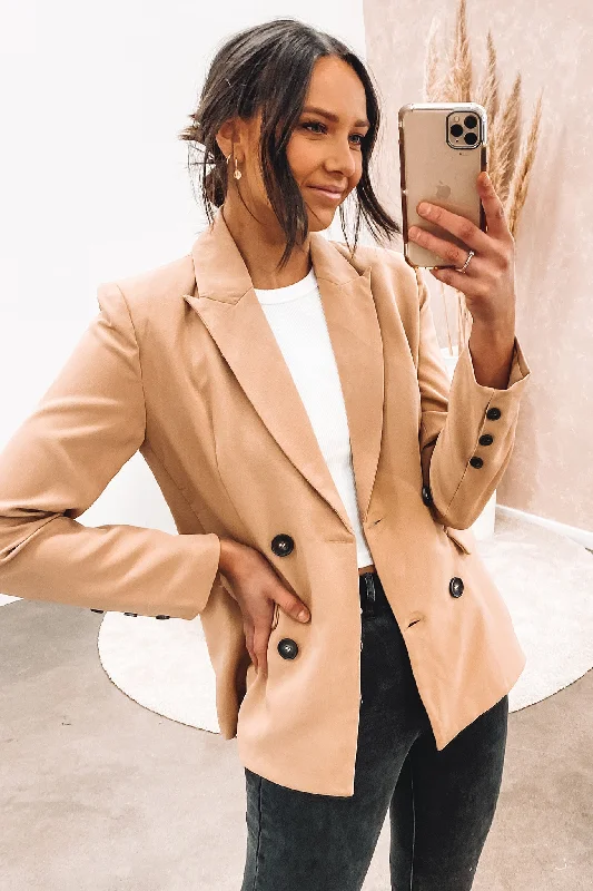 Women's Belted Blazers in Camel Color for a Sophisticated OutfitNathan Blazer Tan