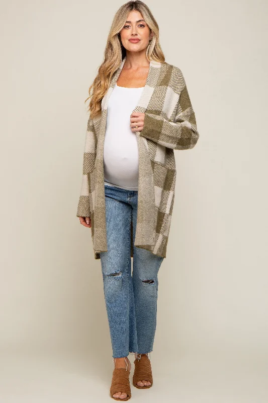 sequin embellished women cardigan for special occasionsOlive Plaid Shawl Maternity Cardigan