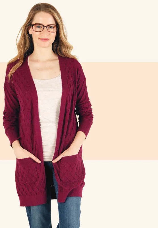 organic cotton women cardigan for an eco - friendly choiceOpen Knit Detail Plum Cardigan