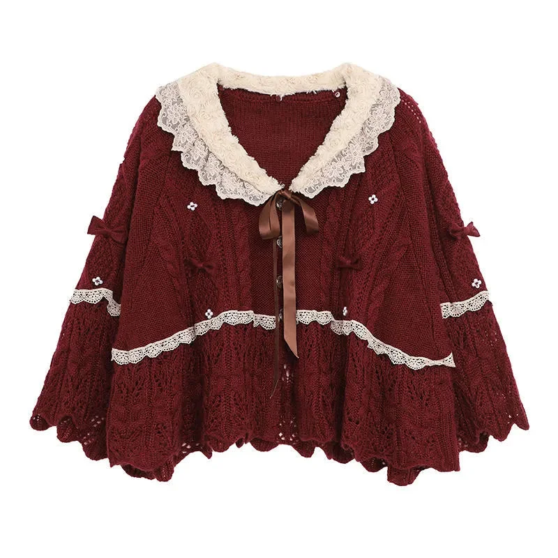 cropped women cardigan to pair with high - waisted jeansRuffled Doily Red Cape