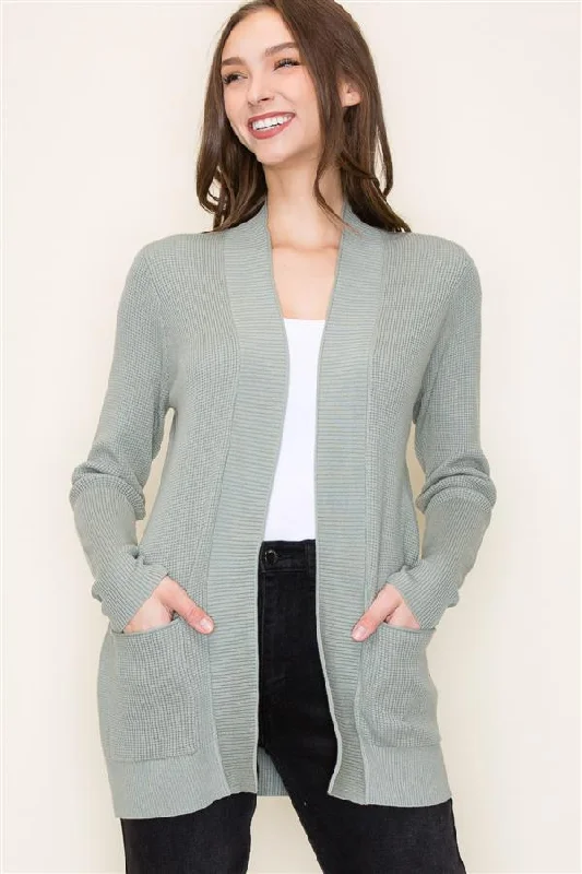 ribbed women cardigan with a classic textureSage Waffle Knit Cardigan