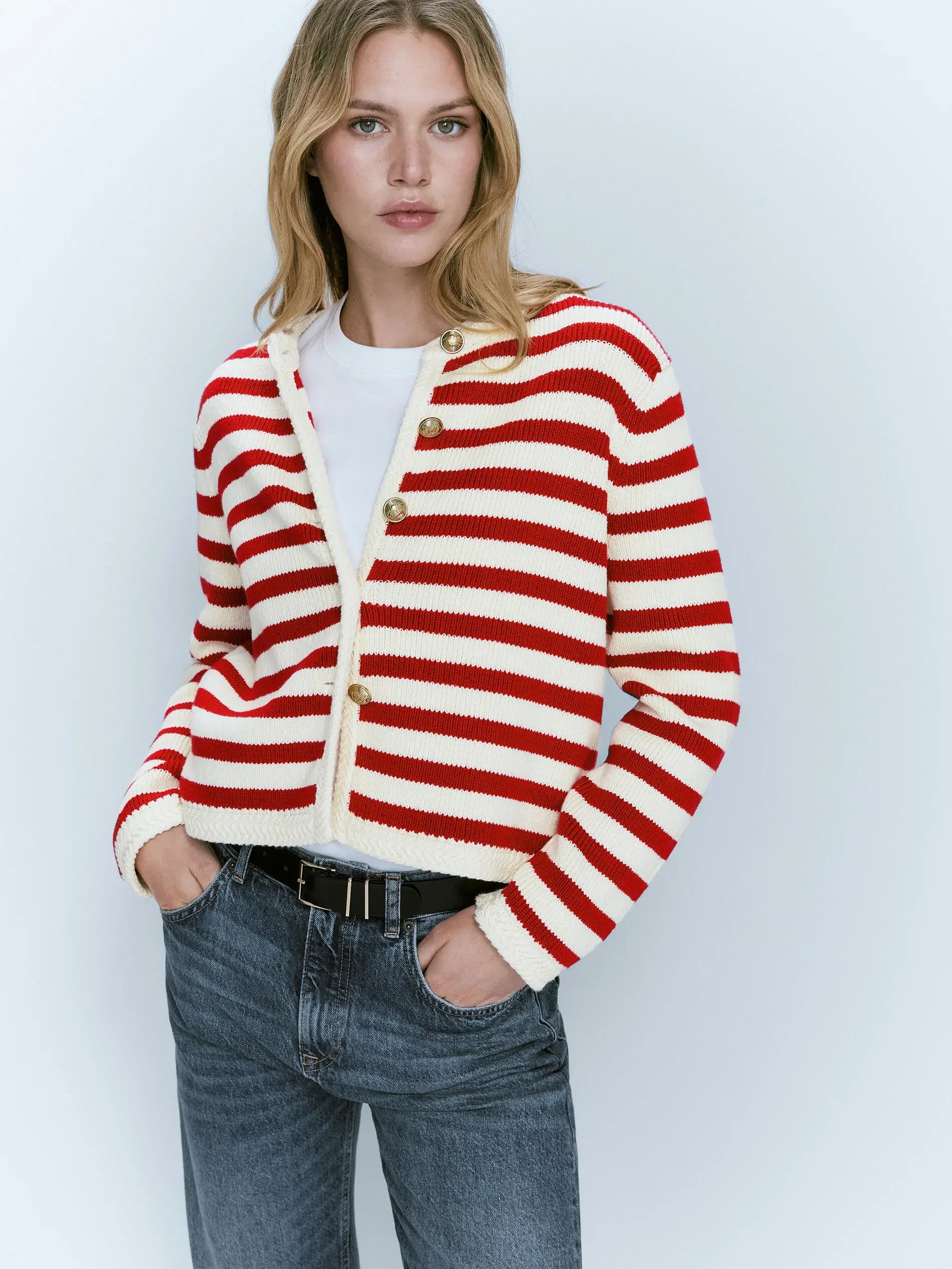 boyfriend style women cardigan for a relaxed fitSlim-fit commuter classic striped new stylish elegant chic Cardigans