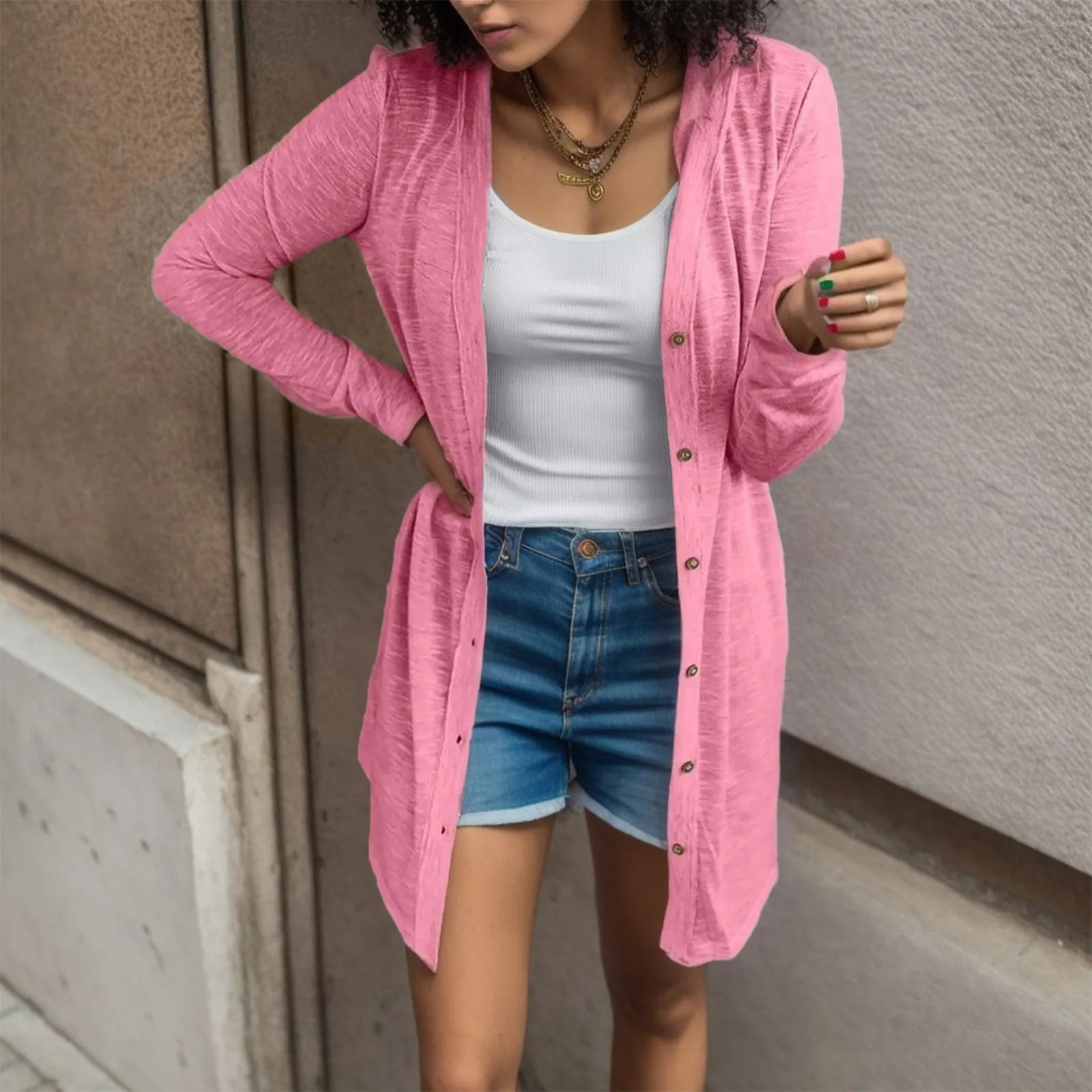 color block women cardigan with bold huesSolid-color casual long-sleeve Korean fashion elegant spring-summer trendy Cardigans